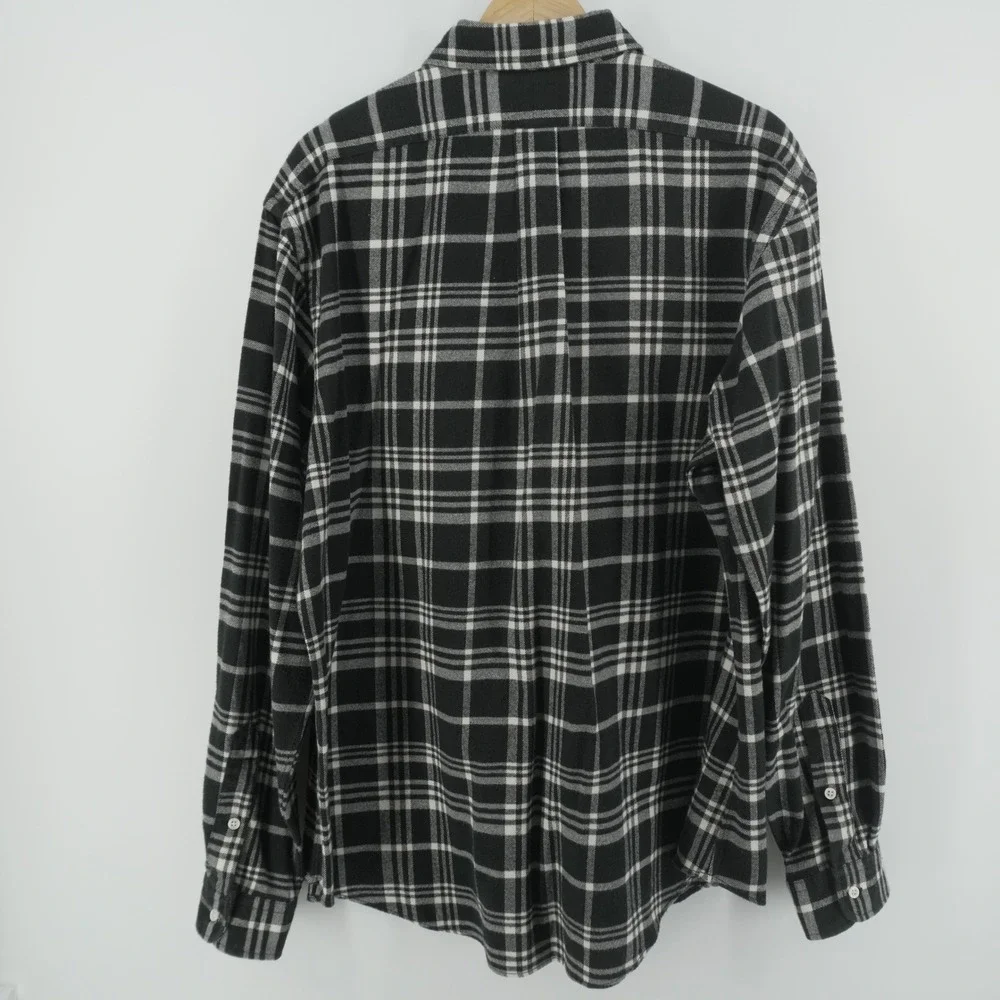 VTG Polo Ralph Lauren Flannel Shirt Men XXL Black White Plaid Button Down Pocket